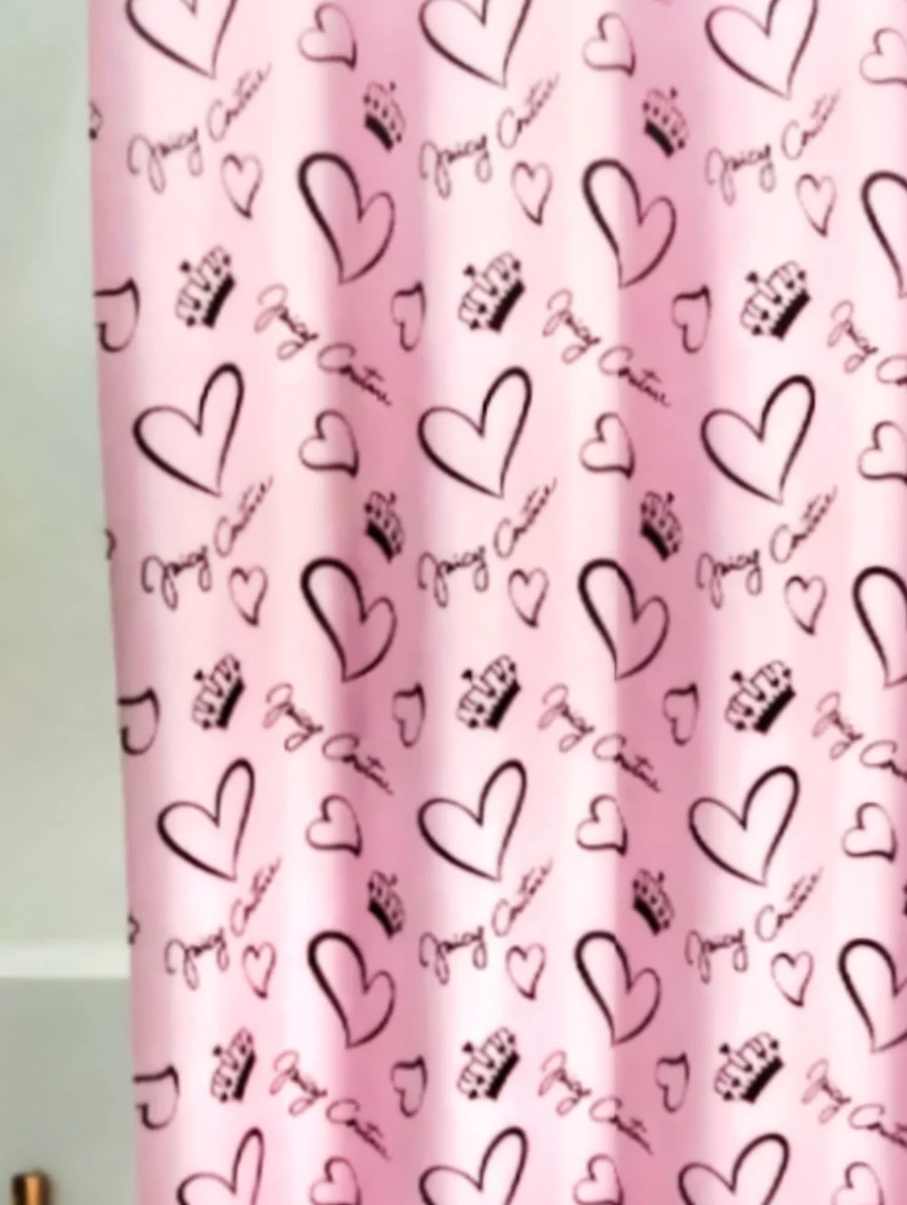 Juicy Couture Home Script Logo, Hearts, & Crowns Print Fabric Shower Curtain